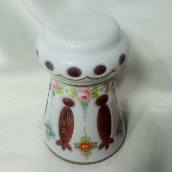 VTG Bohemian Czech Cut to Cranberry Flash Glass Vase Hand Painted Floral MCM - Picture 4 of 4